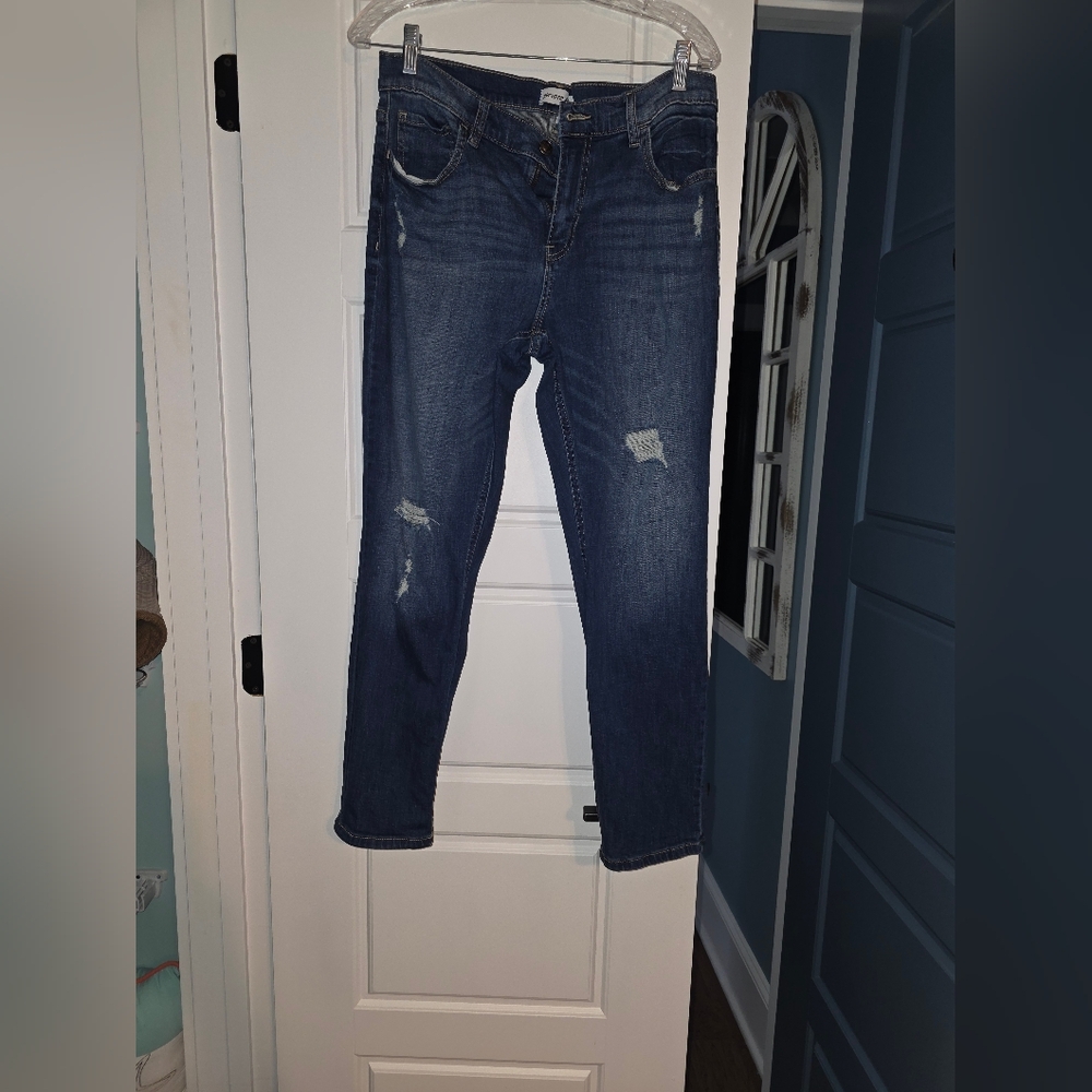 Source Unknown Dark Blue Skinny Jeans with Distressed Details